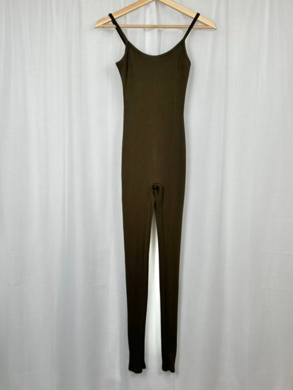 Lulus Super Base Olive Green Ribbed Knit Bodycon Lounge Jumpsuit XS Off Duty